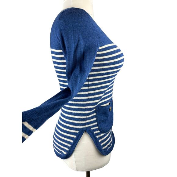 Tory Burch Odessa Merino Wool V-Neck Striped Wool Sweater Blue Small? H12151 - Picture 5 of 16